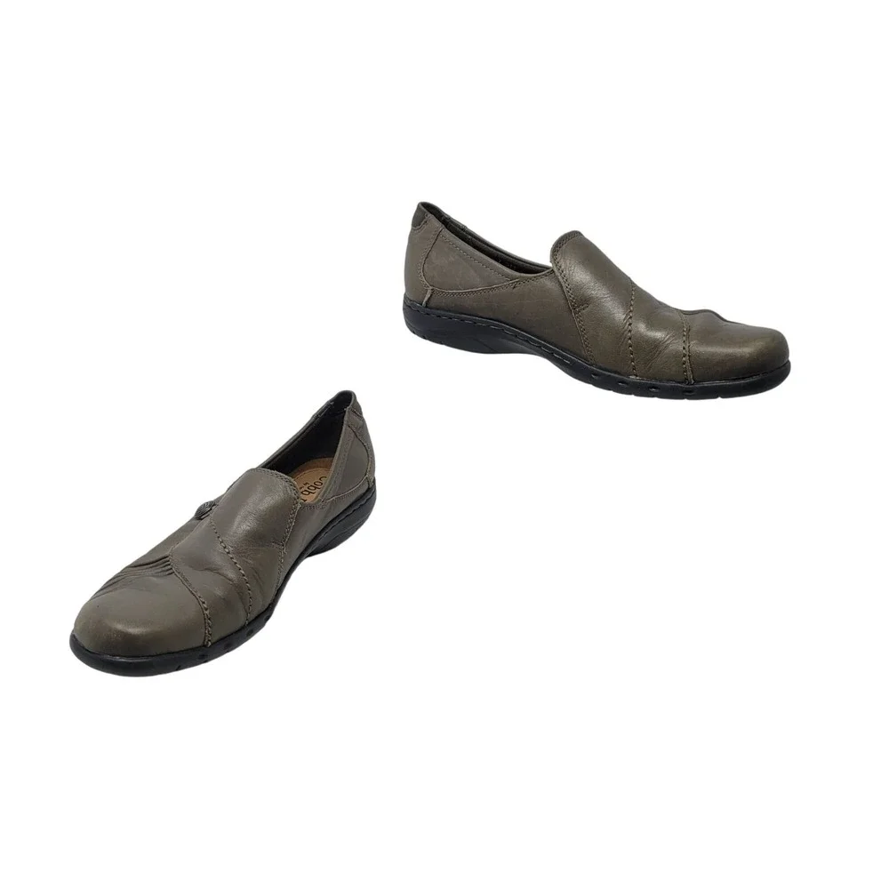 Cobb Hill Paulett Leather Loafers  7.5N Gray Pleated Detail Slip-On Comfort Shoe